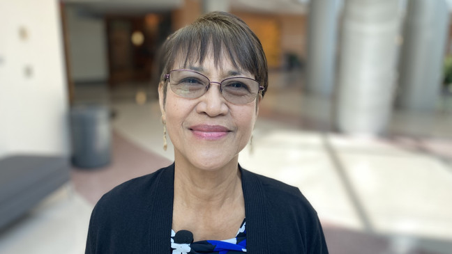 Heart transplant recipient Corazon Atienza following her two-year check-up at Inova. (Jay Korff, 7News){p}{/p}