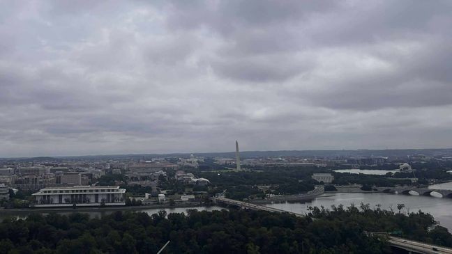 Cloudy day in Arlington, Virginia, with a view overlooking D.C. on May 29, 2025. (7News)