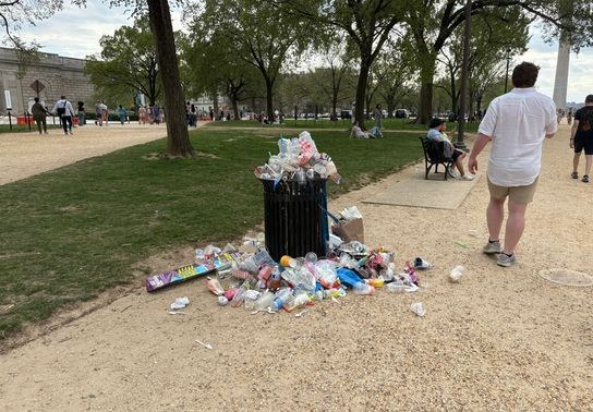 Image for story: National Mall sees trash piles after post-peak bloom crowds overwhelm cleanup efforts