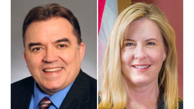 This combo from photos provided by Minnesota Legislature shows from left, Senator John A. Hoffman and Rep. Melissa Hortman.  (Minnesota Legislature via AP)