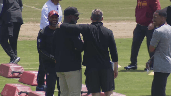 Commanders' assistant coaches in action during practice (7News){br}{p}{/p}