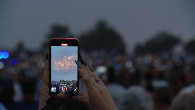 Fireworks burst into the sky over the National Mall as thousands gathered for the Army's 250th birthday celebration in D.C. (7News/Kimi Flemming){p}{/p}